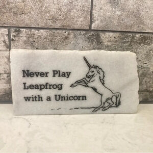 office decor Novelty Marble Paperweight Never Play Leapfrog With A Unicorn